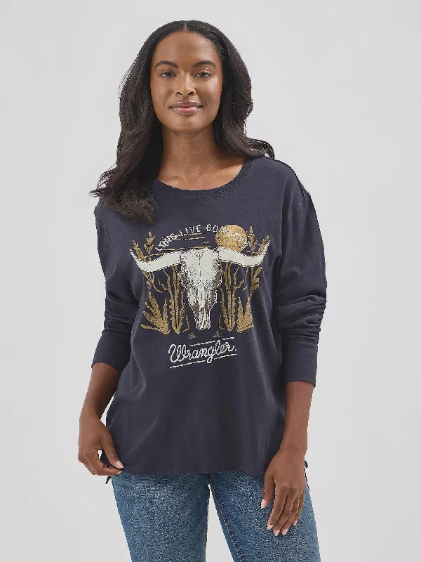 LADIES WRANGLER SKULL GRAPHIC LONG SLEEVE SHIRT Stylish Short Sleeve Top