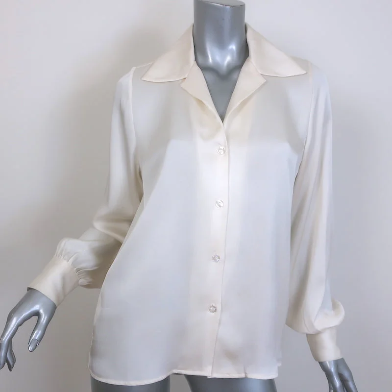 ANINE BING Mylah Shirt Ivory Silk Satin Size Small Long Sleeve Blouse Fashionable Sheer Short Shirt ANINE BING Mylah Shirt Ivory Silk Satin Size Small Long Sleeve Blouse Fashionable Sheer Short Shirt