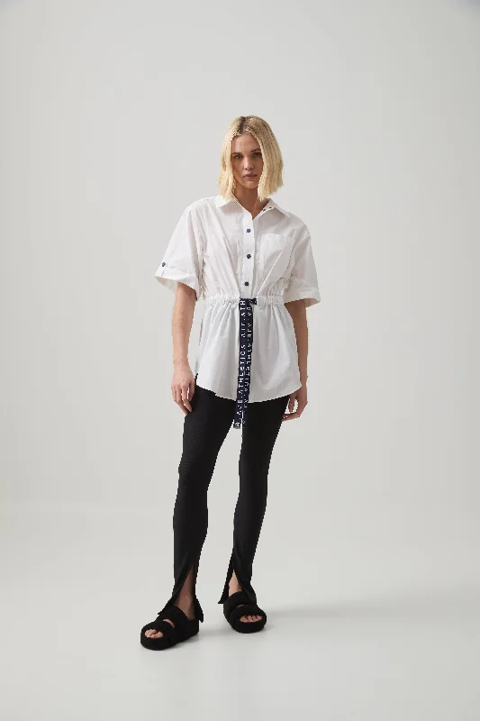 Belted Short Sleeve Shirt 433 Cozy Printed Short Shirt