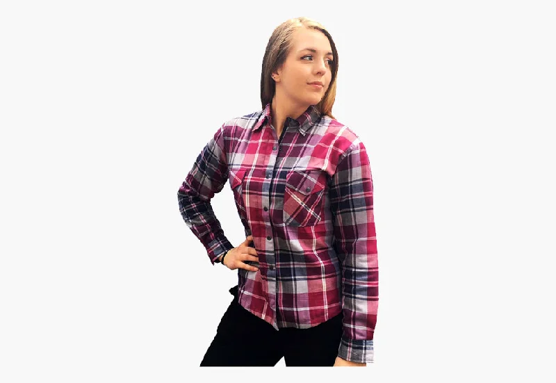 BGA Brat Lady Protective Motorcycle Flannel Shirts Pink/Grey Soft Cotton Short Tee