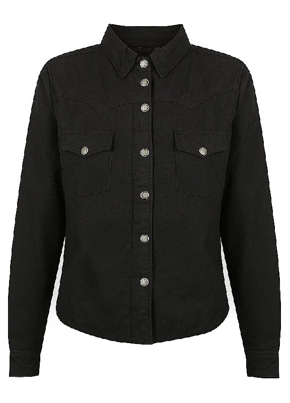 Black Arrow Ladies Savannah Motorcycle Riding Shirt - Black Casual Button-Up Short Tee Black Arrow Ladies Savannah Motorcycle Riding Shirt - Black Casual Button-Up Short Tee