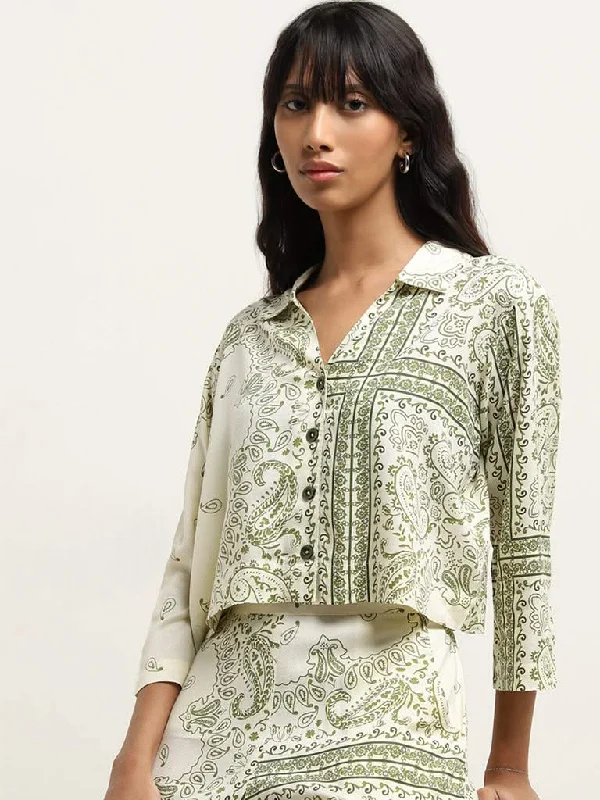 Bombay Paisley Off-White Paisley Shirt Classic Short Sleeve Blouse