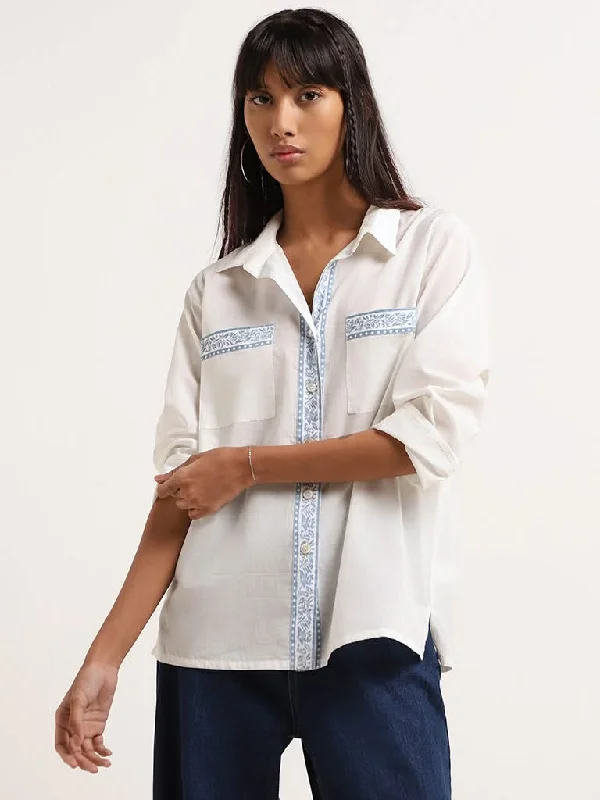 Bombay Paisley White Printed Pocket Detail Cotton Shirt Elegant Silk Short Shirt