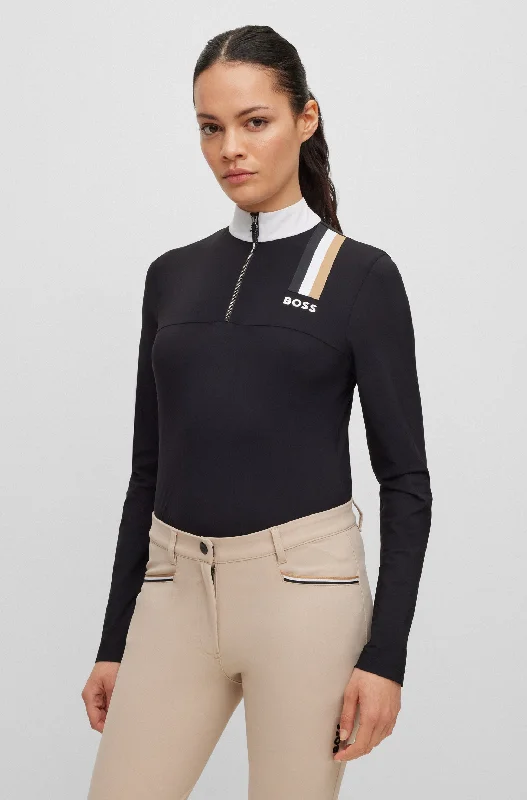 Boss Equestrian Evy Signature Black Competition Shirt Elegant Off-Shoulder Short Shirt Boss Equestrian Evy Signature Black Competition Shirt Elegant Off-Shoulder Short Shirt