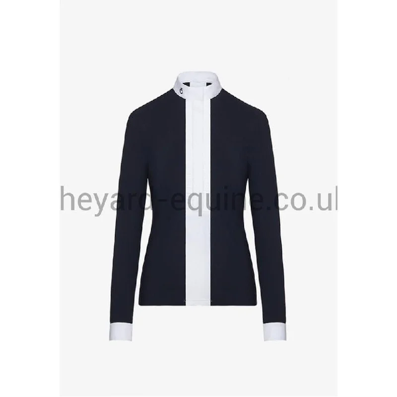 Cavalleria Toscana Long Sleeve Competition Shirt - Pleated Jersey Navy Stylish Split-Hem Short Shirt Cavalleria Toscana Long Sleeve Competition Shirt - Pleated Jersey Navy Stylish Split-Hem Short Shirt