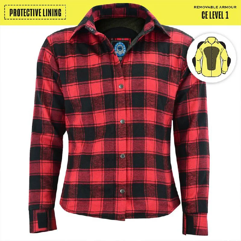 Womens Red/Black Plaid Protective Shirt - Reinforced With Protective- Fibre-JRS10024 Modern Short Sleeve Top Womens Red/Black Plaid Protective Shirt - Reinforced With Protective- Fibre-JRS10024 Modern Short Sleeve Top