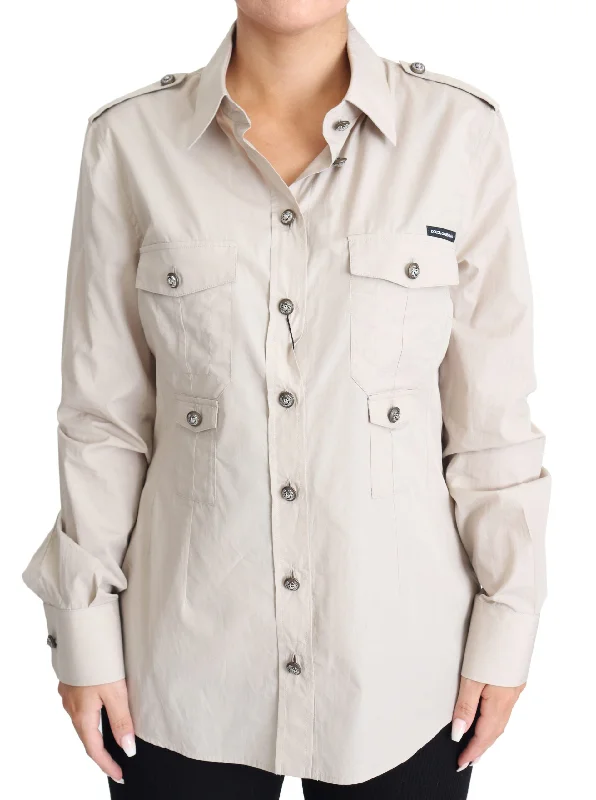 Elegant Beige Cotton Safari Shirt Fashionable Short Sleeve Shirt