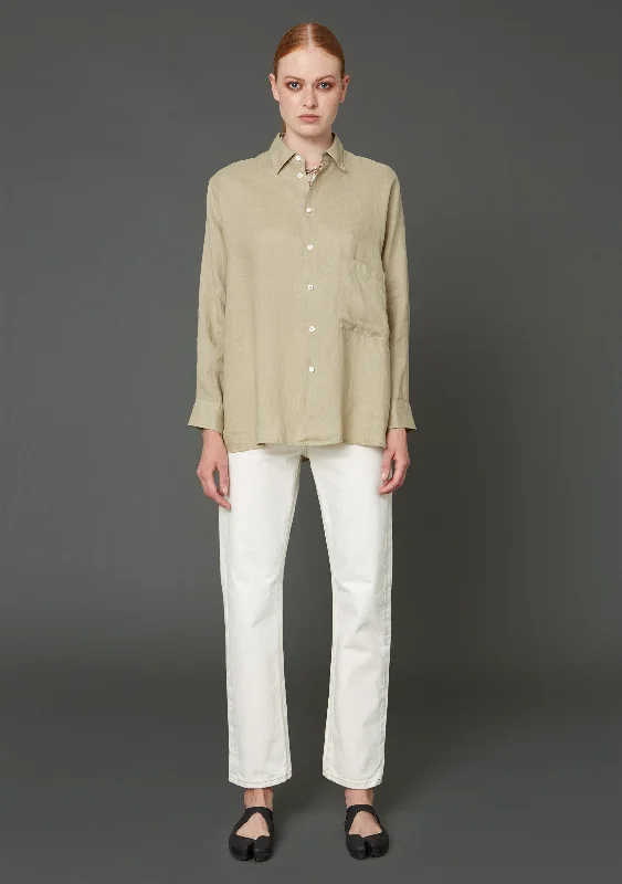 Elma Linen Shirt - Khaki Beige Stylish Short Sleeve Polo