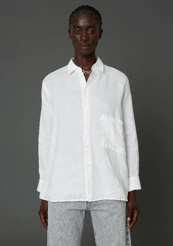 Elma Linen Shirt - Offwhite Elegant Lace Short Sleeve