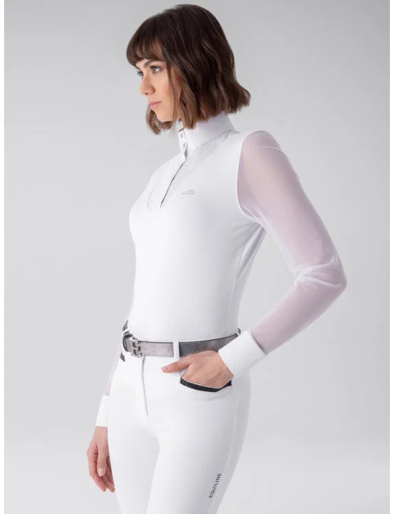 Equiline Womens Gurteg White Mesh Sleeve Competition Shirt Comfortable Peplum Short Shirt Equiline Womens Gurteg White Mesh Sleeve Competition Shirt Comfortable Peplum Short Shirt