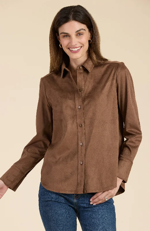 Faux Suede Club Shirt - Brunette Modern Fit Short Sleeve