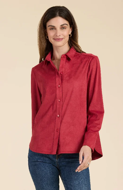 Faux Suede Club Shirt - Cayenne Trendy Floral Print Tee