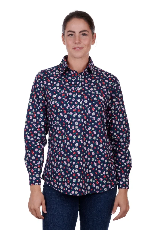 Hard Slog Ladies Stephanie Half Placket L/S Shirt - Navy - H3S2101174 Cozy Linen Short Shirt Hard Slog Ladies Stephanie Half Placket L/S Shirt - Navy - H3S2101174 Cozy Linen Short Shirt