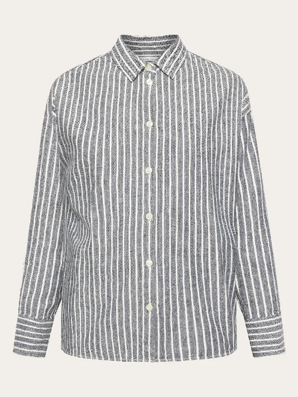 Heavy flannel stripe shirt - GOTS/Vegan - Total Eclipse Elegant Button-Down Short Shirt