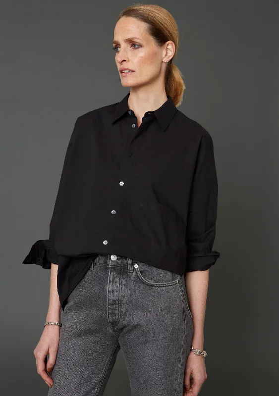 Elma Shirt - Black Soft Silk Short Sleeve