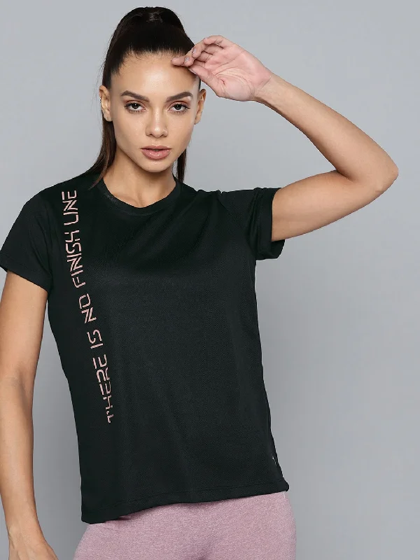 HRX By Hrithik Roshan Running Women Jet Black Rapid-Dry Typography Tshirts Stylish Short Sleeve Polo HRX By Hrithik Roshan Running Women Jet Black Rapid-Dry Typography Tshirts Stylish Short Sleeve Polo