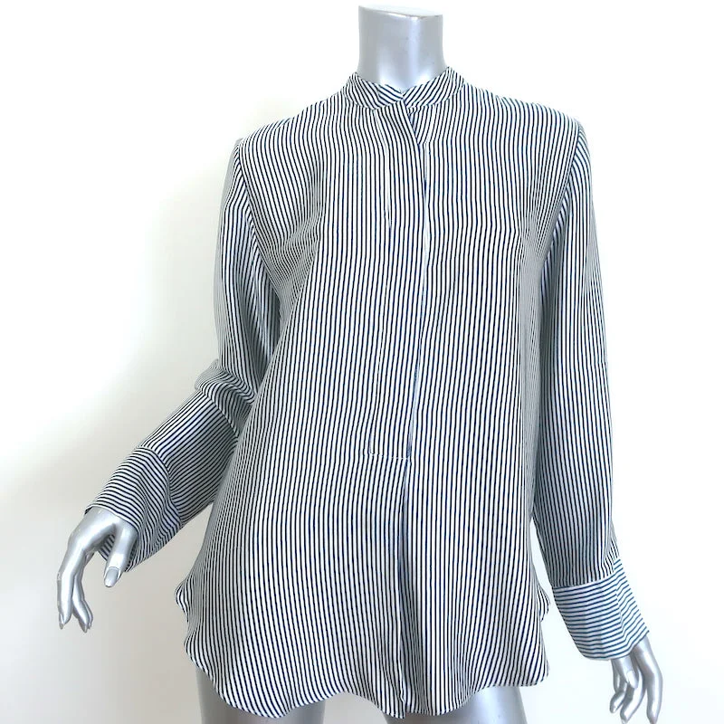 Jenni Kayne Striped Silk Shirt Navy/White Size Extra Small Long Sleeve Top Cozy Cotton Short Tee Jenni Kayne Striped Silk Shirt Navy/White Size Extra Small Long Sleeve Top Cozy Cotton Short Tee