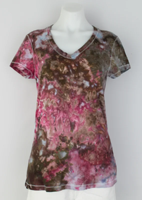 Ladies V neck T shirt - size Large - Raspberry Brownie crinkle Soft Cotton Short Shirt Ladies V neck T shirt - size Large - Raspberry Brownie crinkle Soft Cotton Short Shirt
