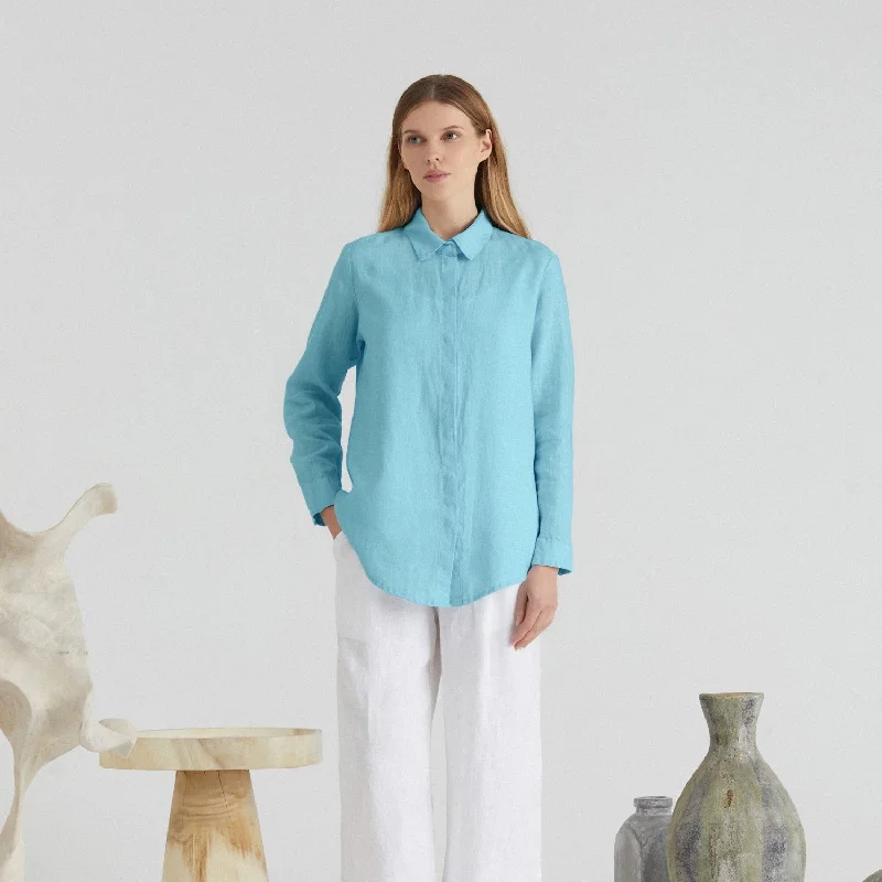 LIMITED EDITION Sky Blue Linen Azalea Shirt Modern Fit Short Sleeve