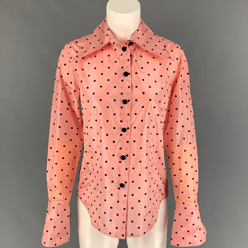 MARC JACOBS Size 0 Pink Black Silk Polka Dot Buttoned Shirt Classic Casual Short Sleeve MARC JACOBS Size 0 Pink Black Silk Polka Dot Buttoned Shirt Classic Casual Short Sleeve