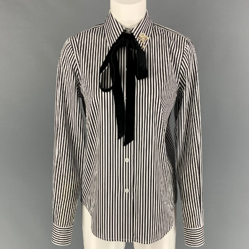 MARC JACOBS Size 2 Black White Cotton Stripe Button Up Shirt Relaxed Button-Down Short Shirt MARC JACOBS Size 2 Black White Cotton Stripe Button Up Shirt Relaxed Button-Down Short Shirt