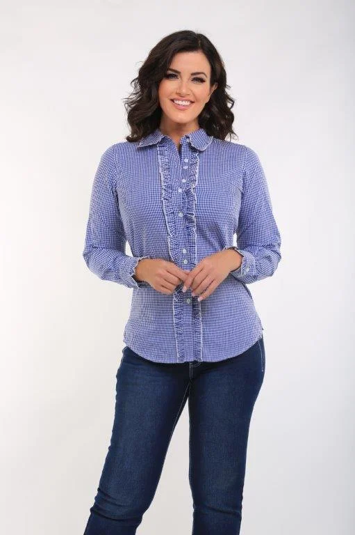 Outback Ladies Ruffle Shirt - Royal Blue - OBW216464 - ON SALE Relaxed Button-Down Short Shirt Outback Ladies Ruffle Shirt - Royal Blue - OBW216464 - ON SALE Relaxed Button-Down Short Shirt