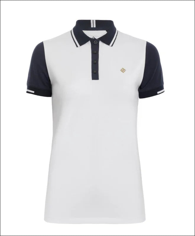 Pelosa Polo Shirt - White/Navy Classic Cropped Short Sleeve