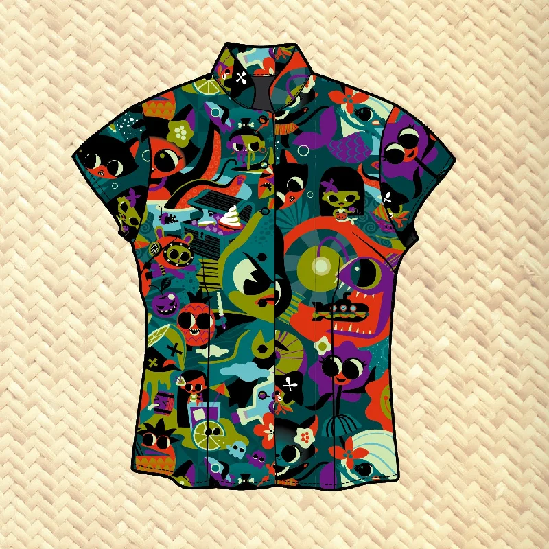 LAST CHANCE, 'Black Lagoon' Gold Label Limited Edition Classic Aloha Button Up-Shirt - Womens Classic Basic Short Shirt LAST CHANCE, 'Black Lagoon' Gold Label Limited Edition Classic Aloha Button Up-Shirt - Womens Classic Basic Short Shirt