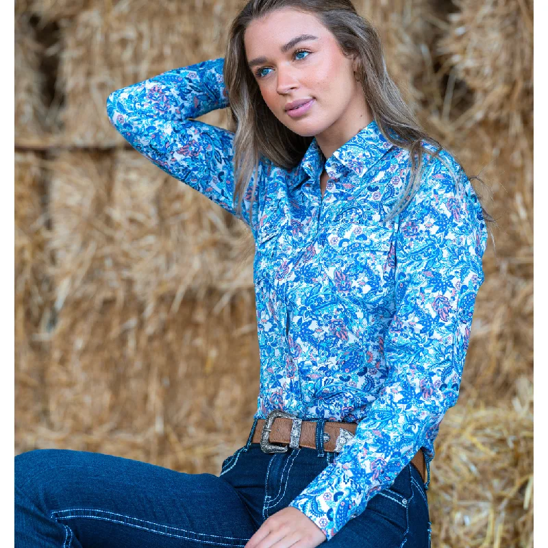 Pure Western Womens Frances Print Long Sleeve Shirt Comfortable Stretch Short Shirt