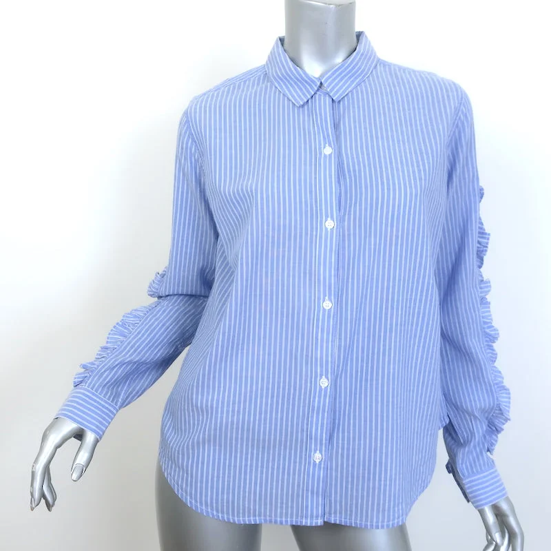 Rails Lizzi Ruffled Button-Up Shirt Blue & White Stripe Size Medium NEW Classic Casual Short Sleeve