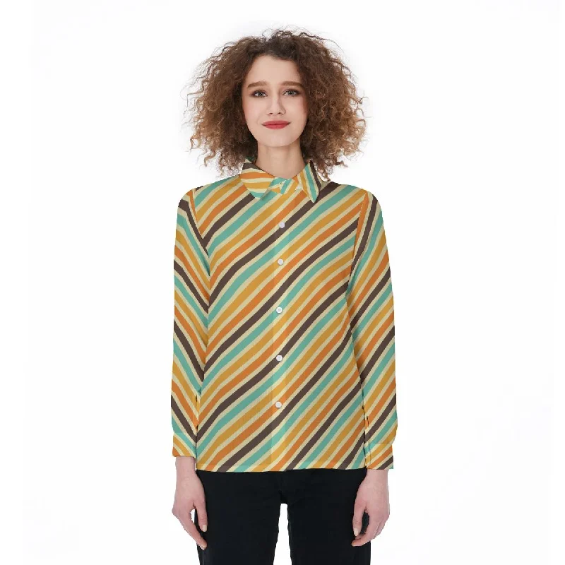 Retro 60's 70's Pattern Geometric Lines Women's Shirt Cozy Plain Short Sleeve