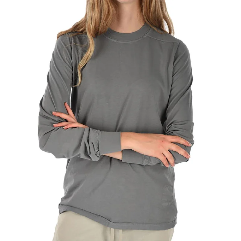 Rick Owens Women's DRKSHDW Cotton Long Sleeve Crew Shirt Stone Grey Fashionable Cuffed Short Sleeve Rick Owens Women's DRKSHDW Cotton Long Sleeve Crew Shirt Stone Grey Fashionable Cuffed Short Sleeve