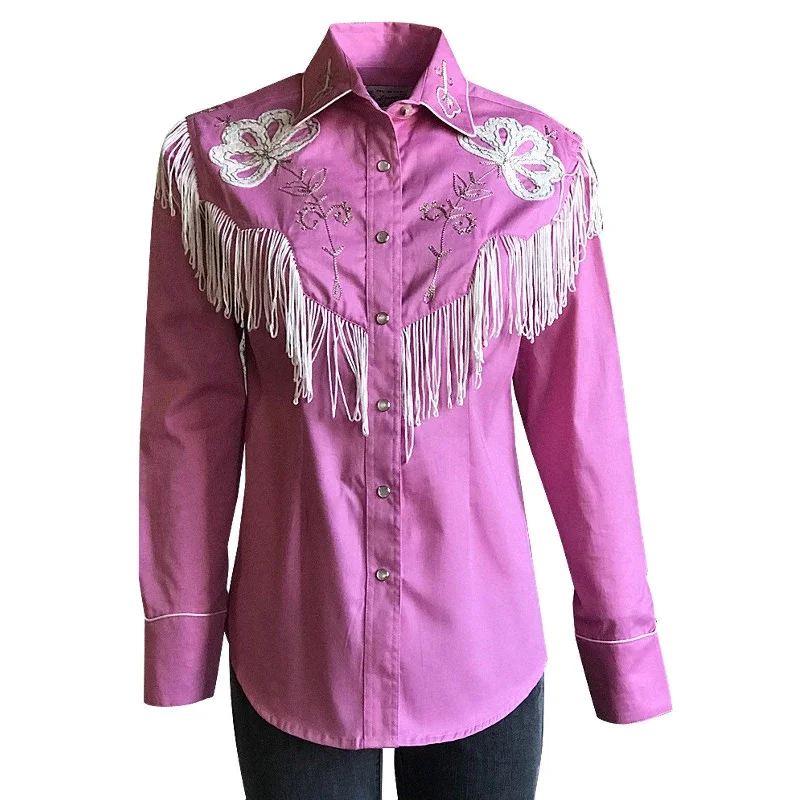 Rockmount Ranch Wear Womens Pink Fringe Embroidered Western Shirt Cozy Plain Short Sleeve Rockmount Ranch Wear Womens Pink Fringe Embroidered Western Shirt Cozy Plain Short Sleeve