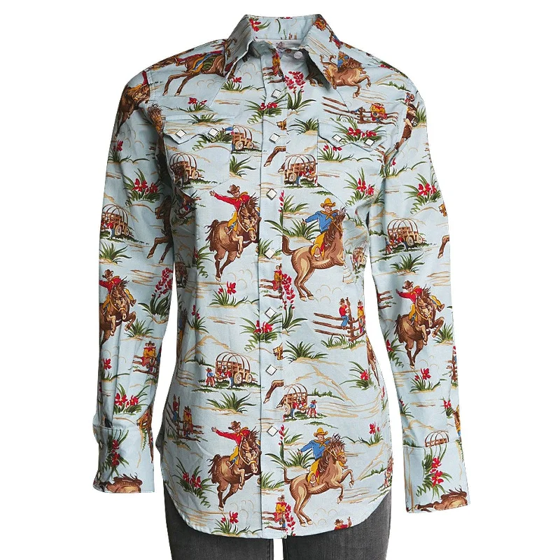 Rockmount Ranch Wear Womens Retro Cowboy Print Western Shirt Comfortable Loose Short Sleeve Rockmount Ranch Wear Womens Retro Cowboy Print Western Shirt Comfortable Loose Short Sleeve
