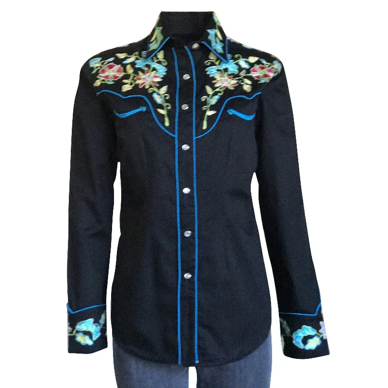 Rockmount Ranch Wear Womens Vintage Floral Embroidered Western Shirt Classic Basic Short Shirt Rockmount Ranch Wear Womens Vintage Floral Embroidered Western Shirt Classic Basic Short Shirt