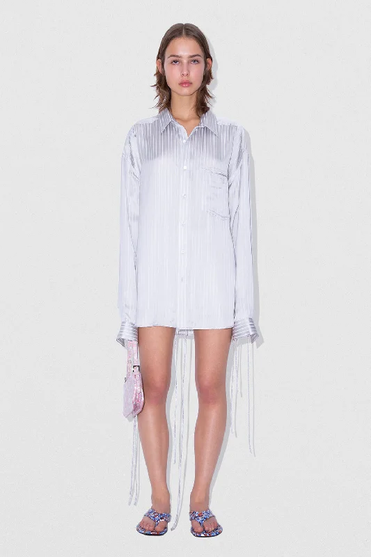 SATIN PIN STRIPE SHIRT GREY AND WHITE VISCOSE BLEND Casual Plain Short Shirt