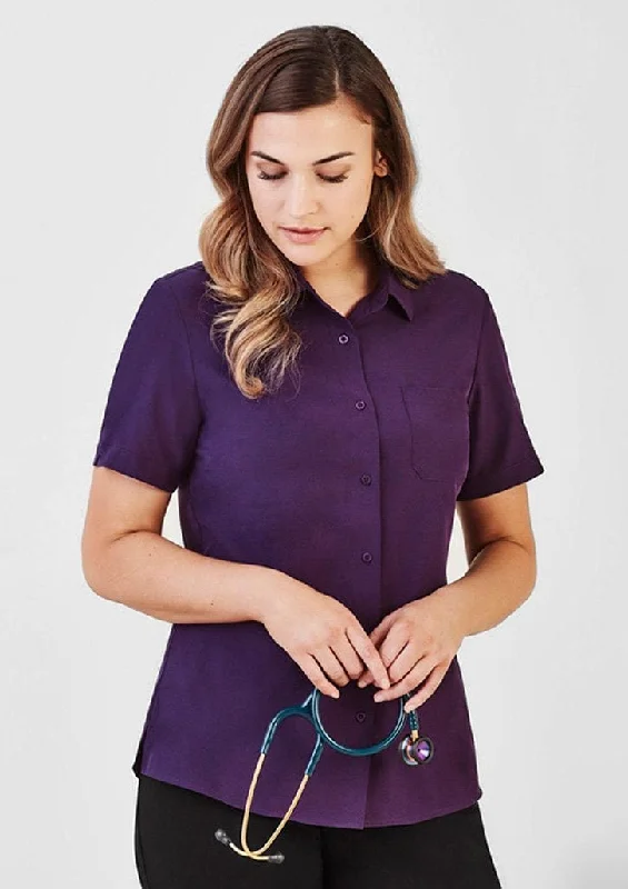 Tend Biz Care Florence Short Sleeve Shirt Purple TD-CS947LSPURP Relaxed Fit Short Tunic