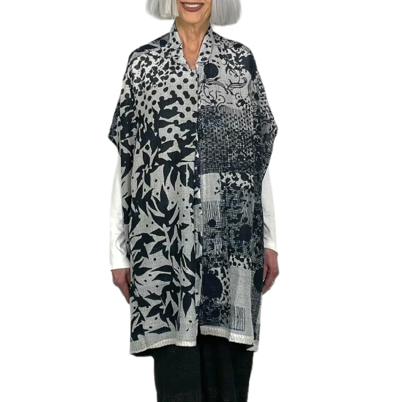 MONOTONE TWILIGHT PRINT SHIRT PONCHO Chic Silk Short Sleeve Shirt