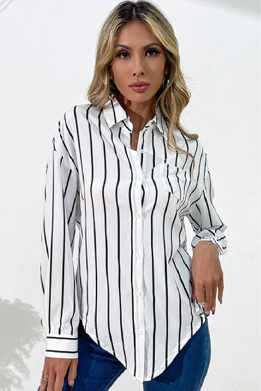 Vertical Stripes Button Down Shirt Fashionable Plaid Short Sleeve