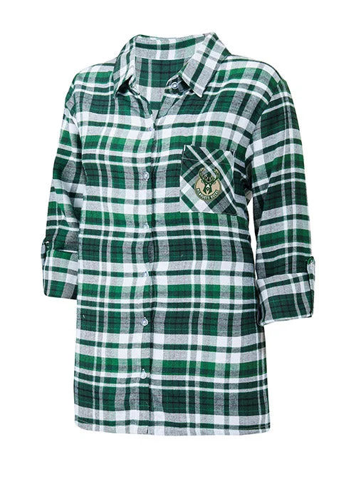 Women's Concepts Sport Mainstay Flannel Milwaukee Bucks Nightshirt Soft Flowing Short Shirt