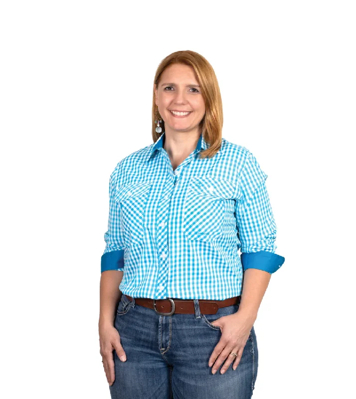 WWLS2380 Just Country Abbey full button workshirt Blue jewel check Casual Short Sleeve Top