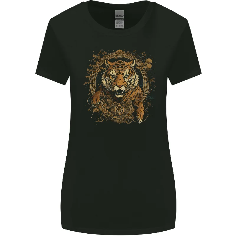 A Ferocious Tiger With a Japanese Background Womens Wider Cut T-Shirt Fleece Nylon Spandex A Ferocious Tiger With a Japanese Background Womens Wider Cut T-Shirt Fleece Nylon Spandex