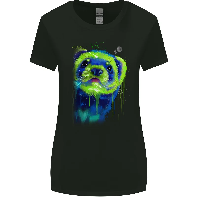 A Ferret Watercolour Womens Wider Cut T-Shirt Chenille Blend Fleece Blend Nylon Blend A Ferret Watercolour Womens Wider Cut T-Shirt Chenille Blend Fleece Blend Nylon Blend
