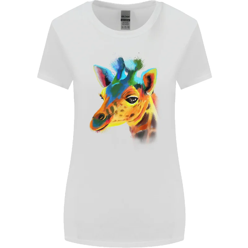 A Giraffe Watercolour Womens Wider Cut T-Shirt Houndstooth Herringbone Solid