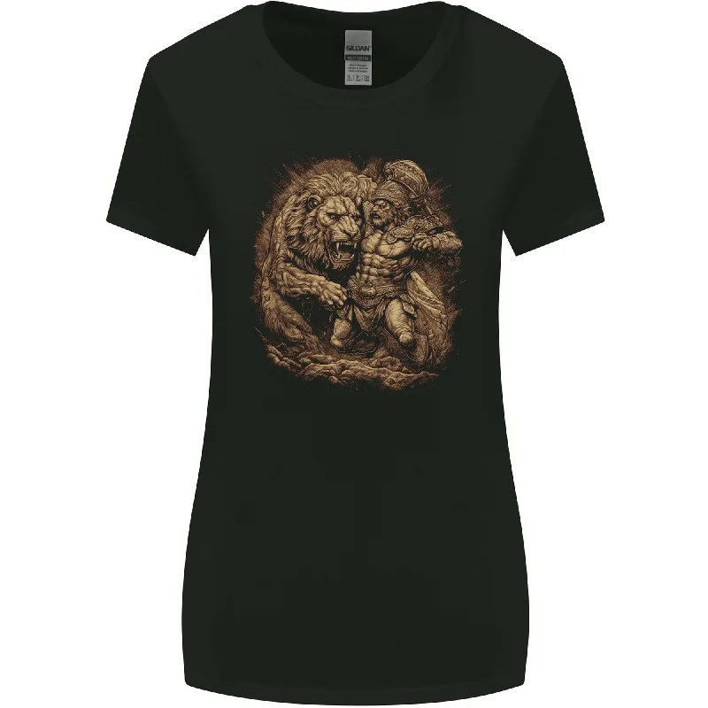 A Gladiator Fighting a Lion Warrior Gym MMA Womens Wider Cut T-Shirt Zippered Front Buttoned Front Snap Front