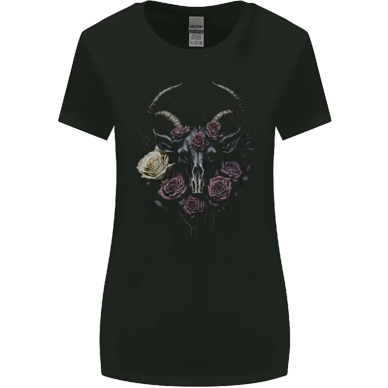 A Goat Skull With Roses Gothic Goth Womens Wider Cut T-Shirt Oversized T-Shirt Spandex breathable