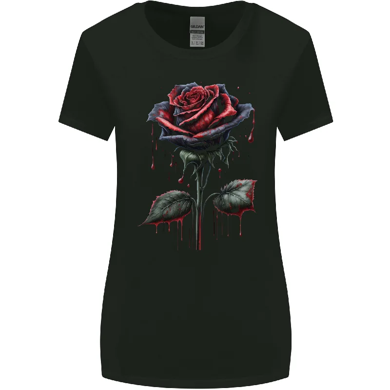 A Gothic Rose Dripping With Blood Goth Womens Wider Cut T-Shirt Rayon Fabric Velvet Fabric Corduroy Fabric