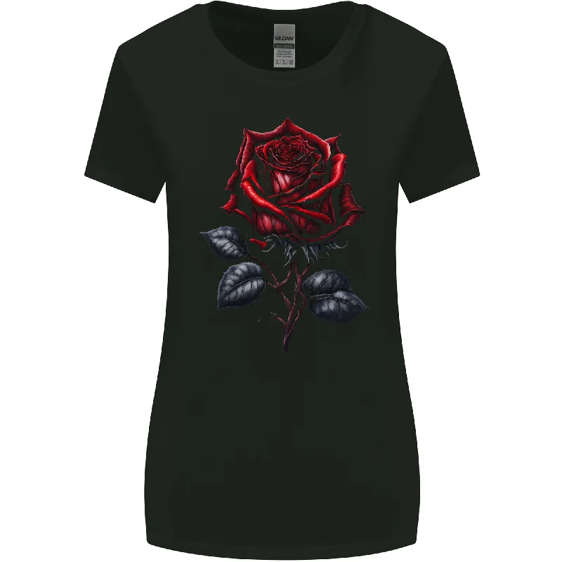 A Gothic Rose Goth Womens Wider Cut T-Shirt Lace Blend Ribbed Blend Corduroy Blend