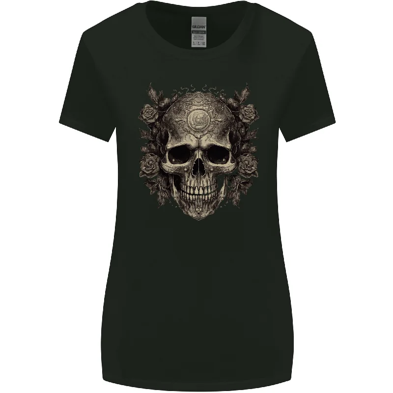 A Gothic Skull With Roses Womens Wider Cut T-Shirt Knit Fabric Woven Fabric Fleece Fabric