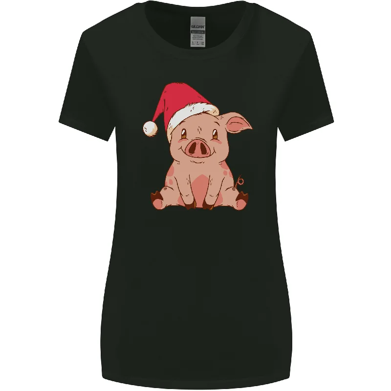 A Happy Christmas Pig Funny Xmas Womens Wider Cut T-Shirt Asymmetrical Pockets Print